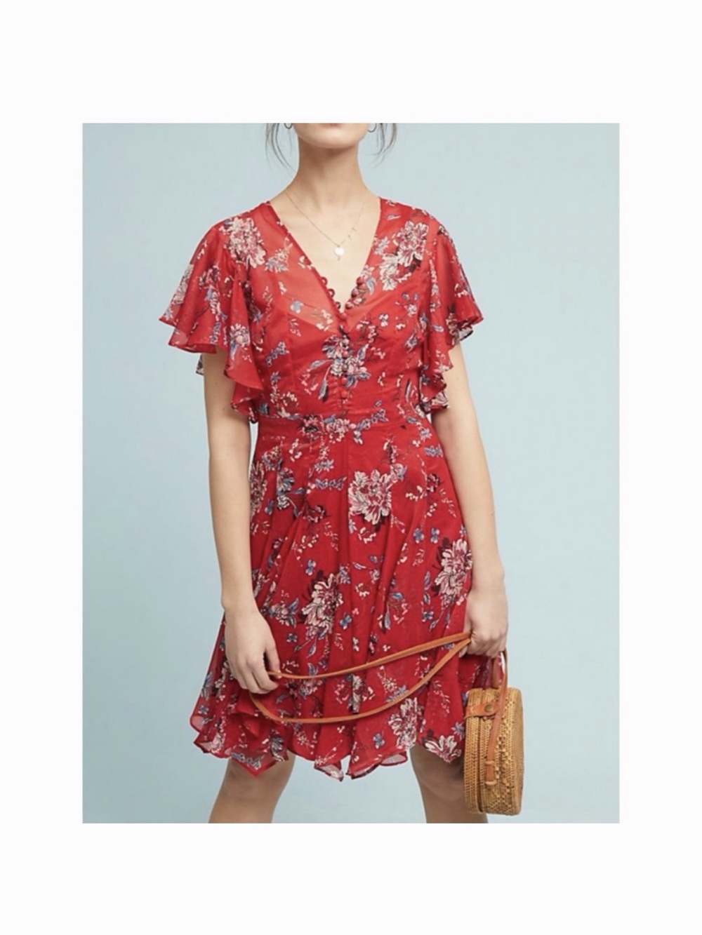 Anthropologie Rana Gill Keira Floral Dress M chiffon ethereal teacher buttons